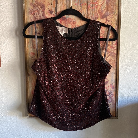 VINTAGE LAURENCE KAZAR DESIGNER SILK BEADED HIGH NECK TOP SLEEVELESS BLOUSE XL - Picture 11 of 15